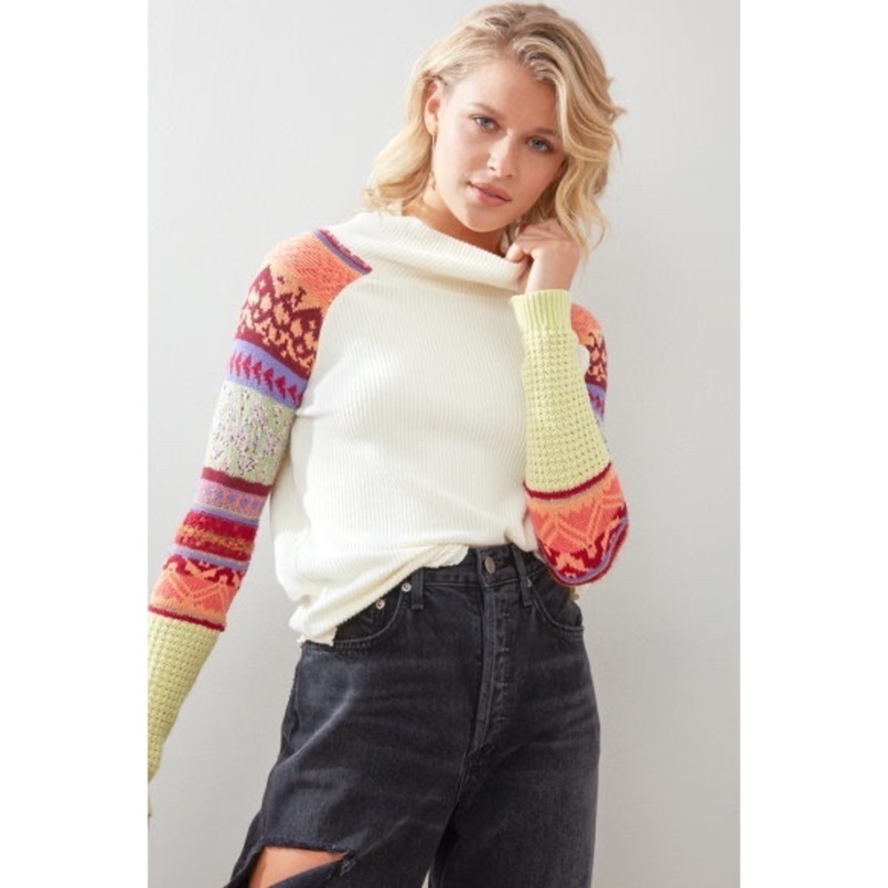 [Free People] Patterned Ivory Knit Sweater